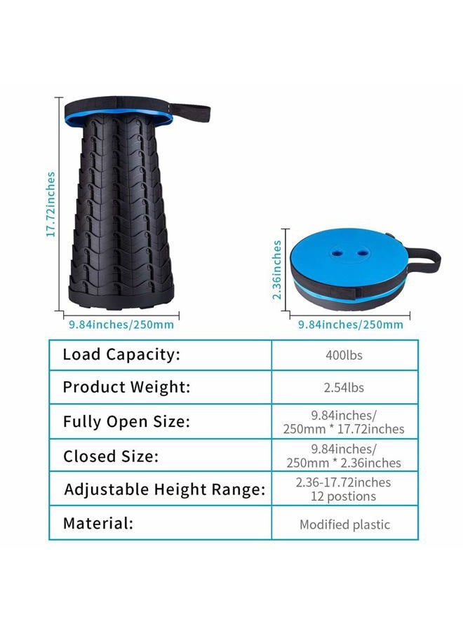 Boreeman AWH Boreeman Upgraded Folding Stool Lightweight Yet More Sturdy with Load Capacity 400lbs Portable Collapsible Stool Retractable Stool for Camping Fishing Hiking BBQ (Blue) - Image 2