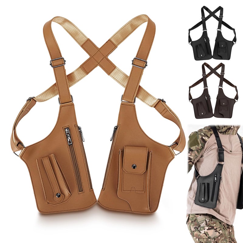 ocalil Double Shoulder Armpit Bag, 2026 New Men Anti-Theft Underarm Wallet Pocket Holster Phone Leisure Double Shoulder Pouch (Light brown) - Image 1