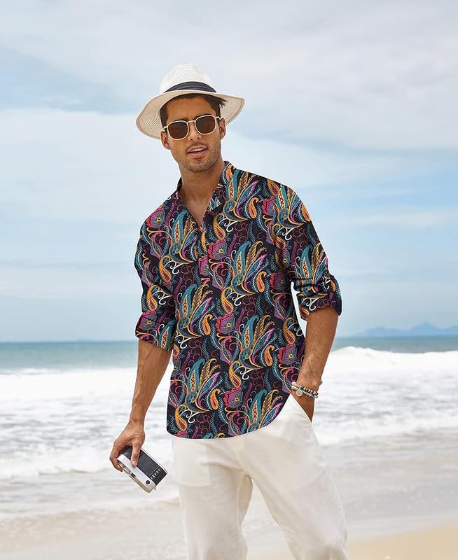 Bellstone Men's Polycotton Regular Shirt (KURTA1400_Black Floral_XL - Image 2