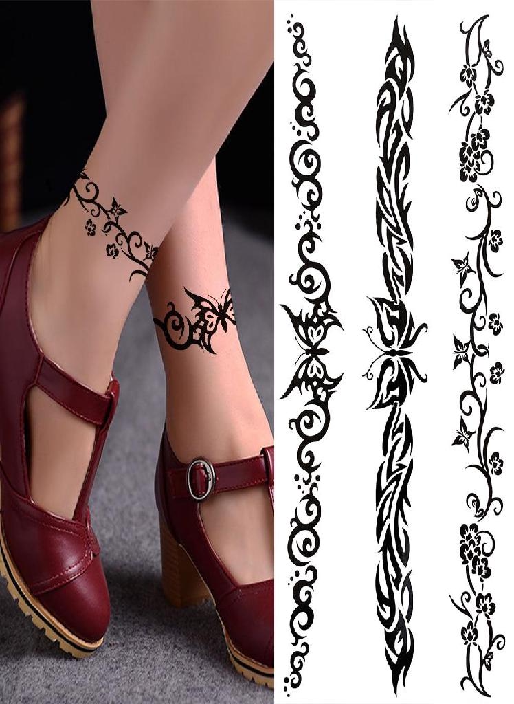 Rattan Black Tribal Bracelet Temporary Tattoos For Women Adult Realistic Dragon Scorpion Tattoo Christ Cross Fake Sticker Tatoos