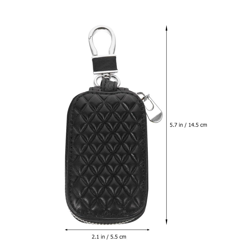Universal Black Genuine Leather Car Key Fob Protector Zipper Case Cover - Image 3