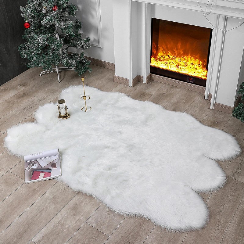 linmopm Faux Fur Rug Sheepskin Shag Fluffy Fuzzy White 4x6 ft Rugs for Bedroom Bedside Bed Floor Living Room Plush HighDensity Cushion Carpet Super Sofa Cover