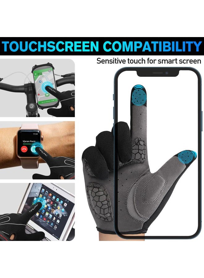 Tanluhu Cycling Gloves Mountain Bike Gloves Biking Gloves for Men Women Outdoor Full Finger Touch Screen Anti-Slip Shock-Absorbing MTB Gloves Road Bicycle Gloves(Black) - Image 2
