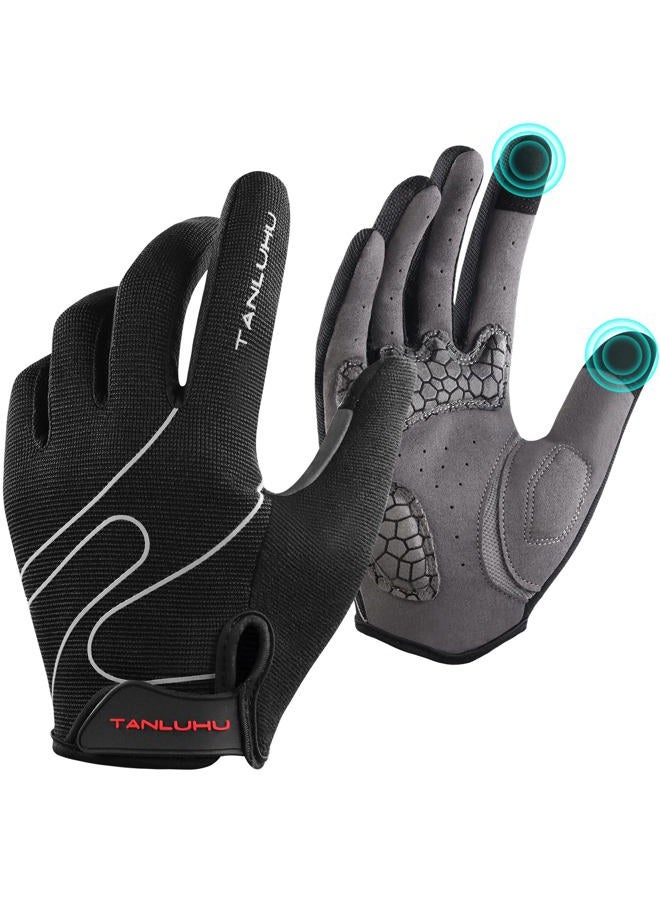 Tanluhu Cycling Gloves Mountain Bike Gloves Biking Gloves for Men Women Outdoor Full Finger Touch Screen Anti-Slip Shock-Absorbing MTB Gloves Road Bicycle Gloves(Black) - Image 1