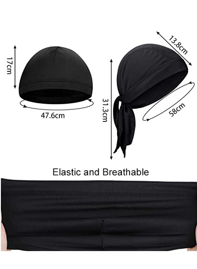 GUSGU Sweat Wicking Beanie Cap 4 Pieces Cooling Skull Cap Pirate Hat Bandana Head Wrap Summer Caps for Women Men Outdoor Activities  - Image 2