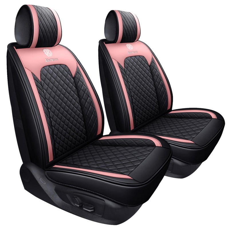 Aierxuan Girly Car Seat Covers for Women Gilrs Front Seat Leather Waterproof Universal Fit for Jeep Ford Edge Hyundai Azera Kona Rav4 Corolla Camry Prius Acura 2 PCS Front BlackPink
