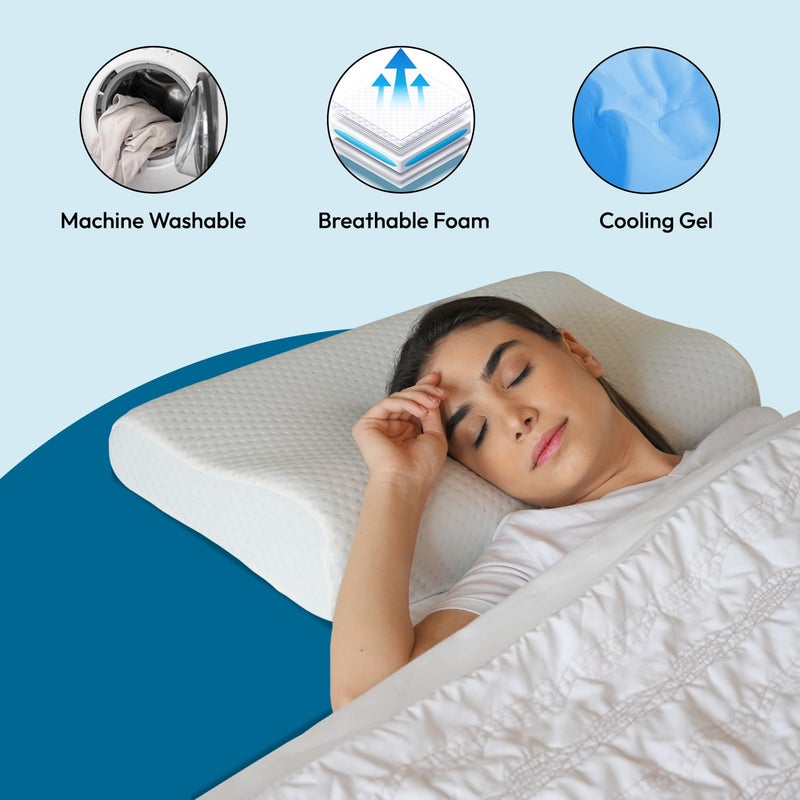 Sleepsia Sleepsia Breathable Cooling Gel Contour Memory Foam Pillow | 1 Year Warranty | Neck Support Cervical Pillow for Pain Relief - Orthopedic Ergonomic Support for Side, Back and Stomach Sleepers - Image 2