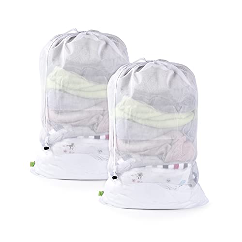 OTraki 2 Pcs Large Mesh Laundry Bags 24X36 Inch Heavy Duty Drawstring Laundry Wash Bag, Dirty Clothes Laundry Hamper Liner Machine Washable Storage Bag for Travel Dorm Camp Hotel Beach White - Image 1
