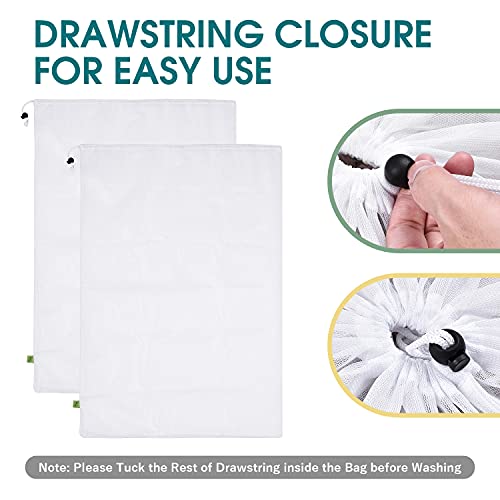 OTraki 2 Pcs Large Mesh Laundry Bags 24X36 Inch Heavy Duty Drawstring Laundry Wash Bag, Dirty Clothes Laundry Hamper Liner Machine Washable Storage Bag for Travel Dorm Camp Hotel Beach White - Image 4