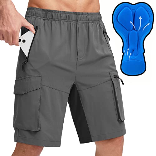 Bikewa Men's Mountain Bike Shorts 3D Padded Lightweight Biking Riding Cycling Bicycle Loose-fit Biker Shorts Zipper Pockets Grey Black X-Large - Image 1