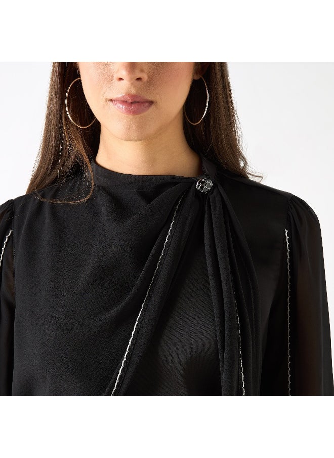 Iconic Iconic Solid Top with Long Sleeves and Overlay Detail  - Image 1