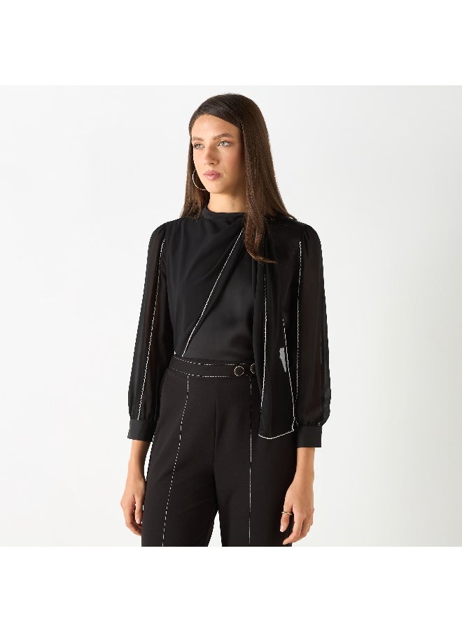 Iconic Iconic Solid Top with Long Sleeves and Overlay Detail  - Image 3