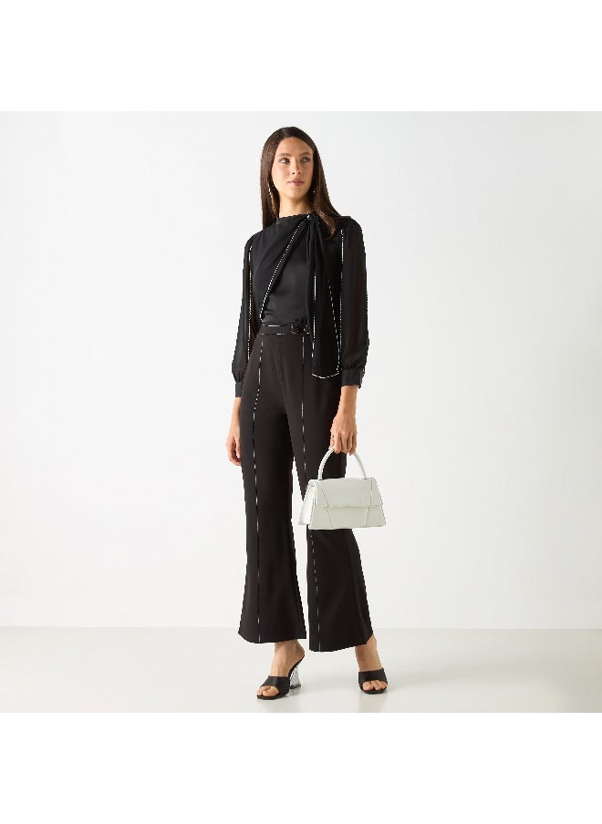 Iconic Iconic Solid Top with Long Sleeves and Overlay Detail  - Image 4