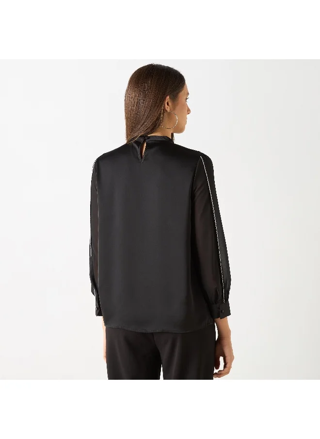 Iconic Iconic Solid Top with Long Sleeves and Overlay Detail