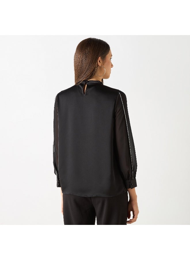Iconic Iconic Solid Top with Long Sleeves and Overlay Detail  - Image 2