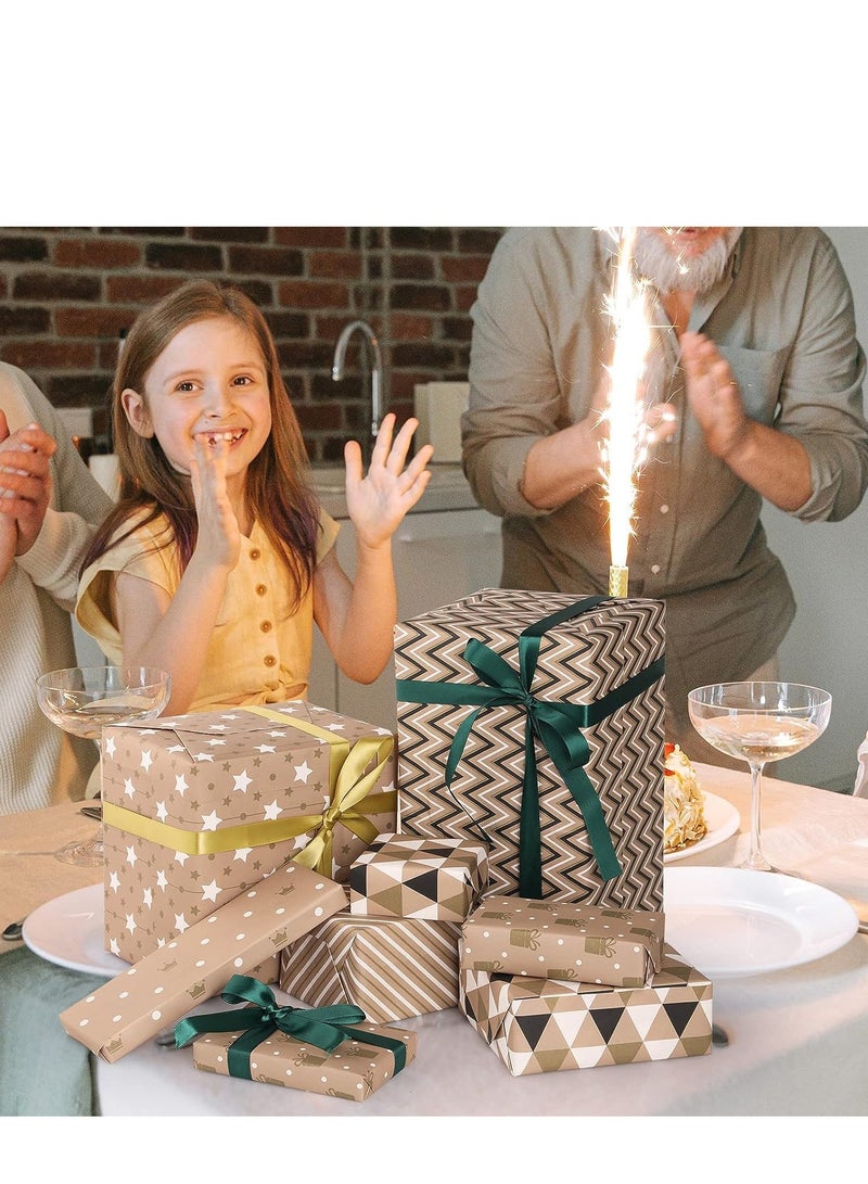 SYOSI Gift Wrapping Paper Birthday with Pull Bow Ribbon Recyclable Kraft Double Sided Tape Sticker for Wedding DIY Craft Kraft - Image 4