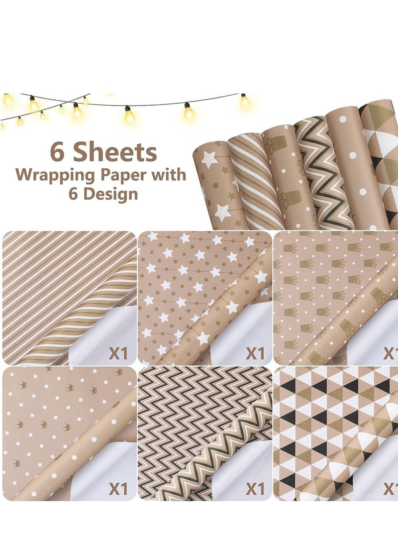 SYOSI Gift Wrapping Paper Birthday with Pull Bow Ribbon Recyclable Kraft Double Sided Tape Sticker for Wedding DIY Craft Kraft - Image 3