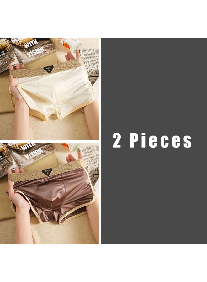 2 Pieces Solid Color Men's Ice Silk Boxer Briefs,Silky Breathable Cooling Underwear,Comfort Stretch Boxers for Daily Wear - Image 1