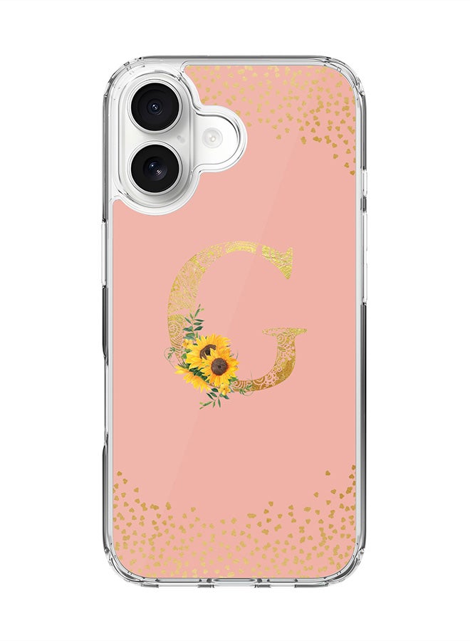 Stylizedd Classic Clear MagSafe Case for iPhone 17 , Hybrid Soft Case Flexible Edges Anti Drop TPU PC Gel Thin Transparent Cover [ Designed for iPhone 17 ] - Custom Monogram Initial Letter Floral Pattern Alphabet - G  (Rose Pink )