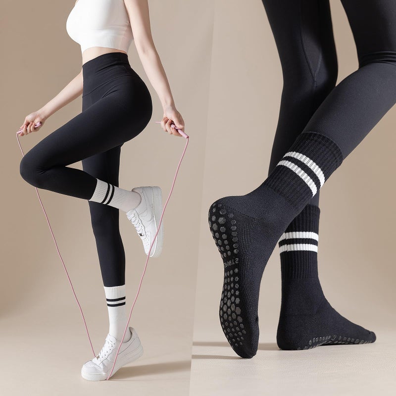 BONANGEL Pilates Socks with Grips for Women, 3 Pairs Womens Grippy Yoga Ballet Barre Hospital Gym Athletic Socks - Image 2