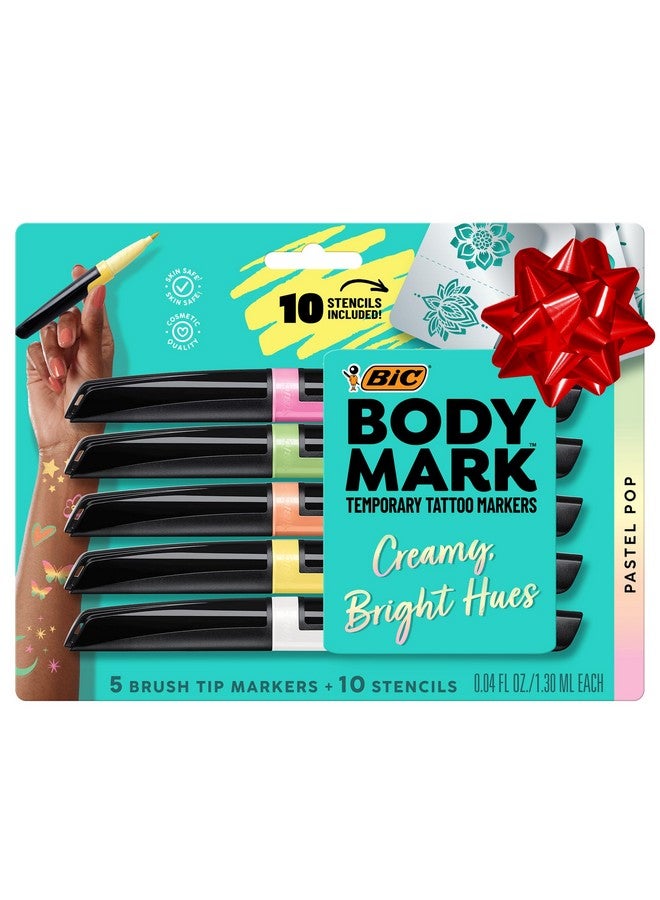 BodyMark BIC BodyMark Body Art Markers, Pastel Pop, Flexible Brush Tip, 5-Count Pack of Assorted Colors, Skin-Safe, Cosmetic Quality - Image 1
