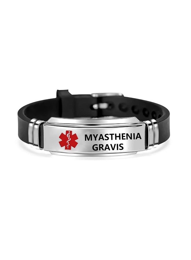 Red Medical Alert Myasthenia Gravis Bracelet Emergency First Aid Laser Engraved Health Alert Adjustable Silicone Wristband Bracelet