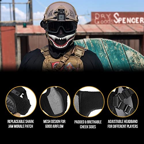 OneTigris X Storm Airsoft Mask, Tactical Mesh Face Protection with Removable Shark Jaw Morale Patch for CS Paintball - Image 5