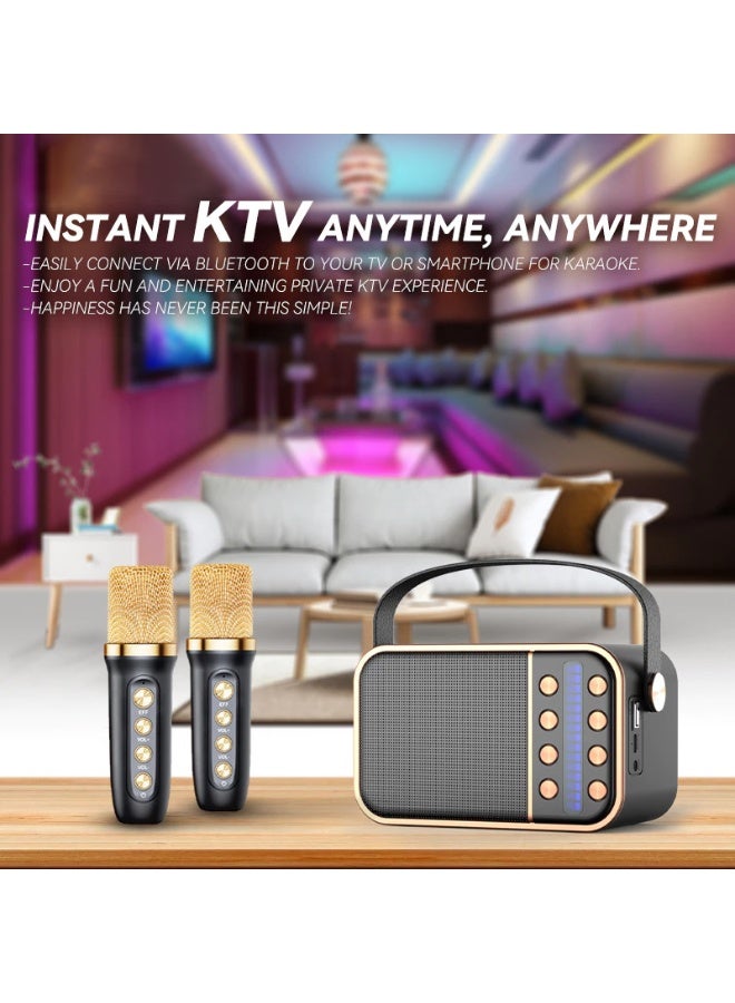 Smartbarry Mini Portable Karaoke Speaker for Kids & Adults – With 2 Microphones, Retro Handheld Speaker System with Disco Light – Fun Gift for Home, Parties & KTV - Image 3