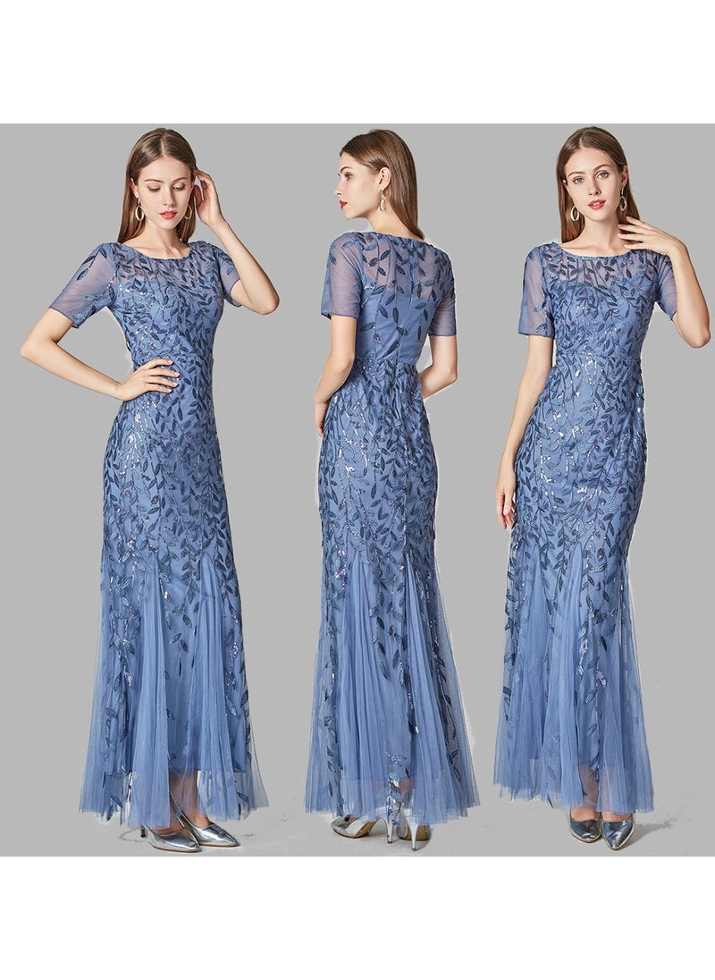 KUYING - New Slim Mesh Sequin Evening Gown Fish Tail Dress - Image 1