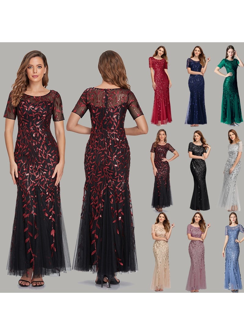 KUYING - New Slim Mesh Sequin Evening Gown Fish Tail Dress - Image 1