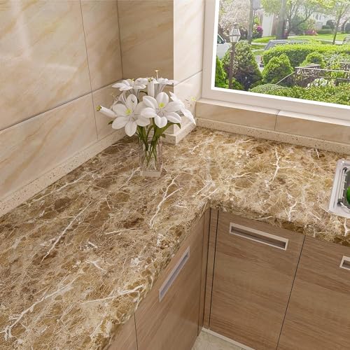 COSMOS STAR Marble Paper Sheet for Kitchen, Kitchen Wallpaper Vinyl Sheet, Oil Proof and Waterproof Wallpaper for Kitchen, Kitchen Wall Stickers Heat Resistant(24X60, Drk BRWN Marble) - Image 4