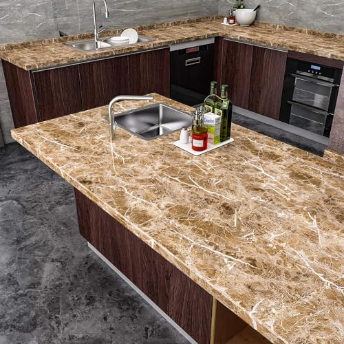 COSMOS STAR Marble Paper Sheet for Kitchen, Kitchen Wallpaper Vinyl Sheet, Oil Proof and Waterproof Wallpaper for Kitchen, Kitchen Wall Stickers Heat Resistant(24X60, Drk BRWN Marble) - Image 2