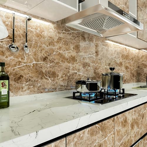 COSMOS STAR Marble Paper Sheet for Kitchen, Kitchen Wallpaper Vinyl Sheet, Oil Proof and Waterproof Wallpaper for Kitchen, Kitchen Wall Stickers Heat Resistant(24X60, Drk BRWN Marble) - Image 1