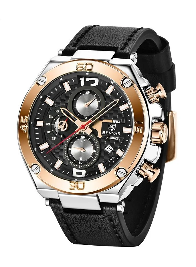 بينيار بينيار الرجال ساعات كرونوغراف تاريخ الماء الساعات الرياضية الجلدية حزام الأعمال ساعات المعصم