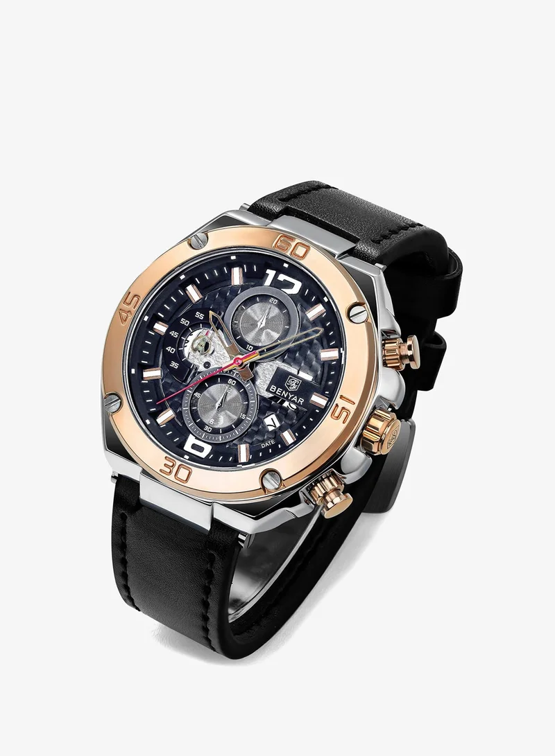 Benyar BENYAR Mens Watches Chronograph Date Waterproof Sports Watches Leather Strap Business Wrist Watches