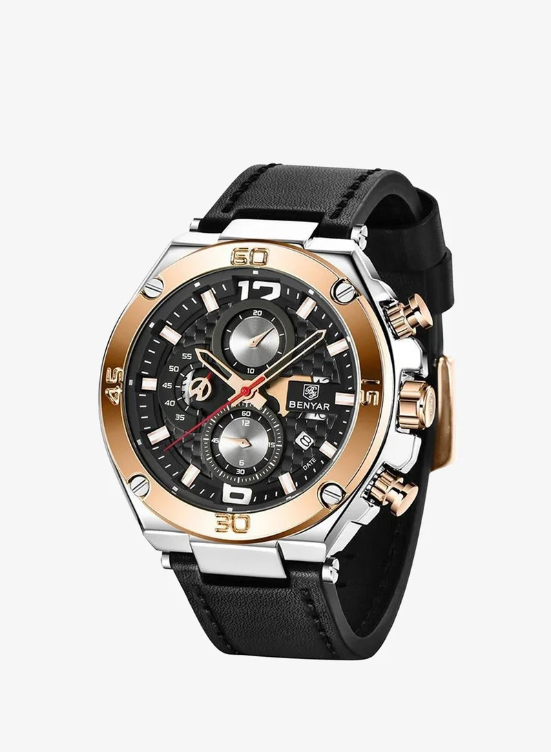 Benyar by5151 black BENYAR Mens Watches Chronograph Date Waterproof Sports Watches Leather Strap Business Wrist Watches for Men | Best Price UAE