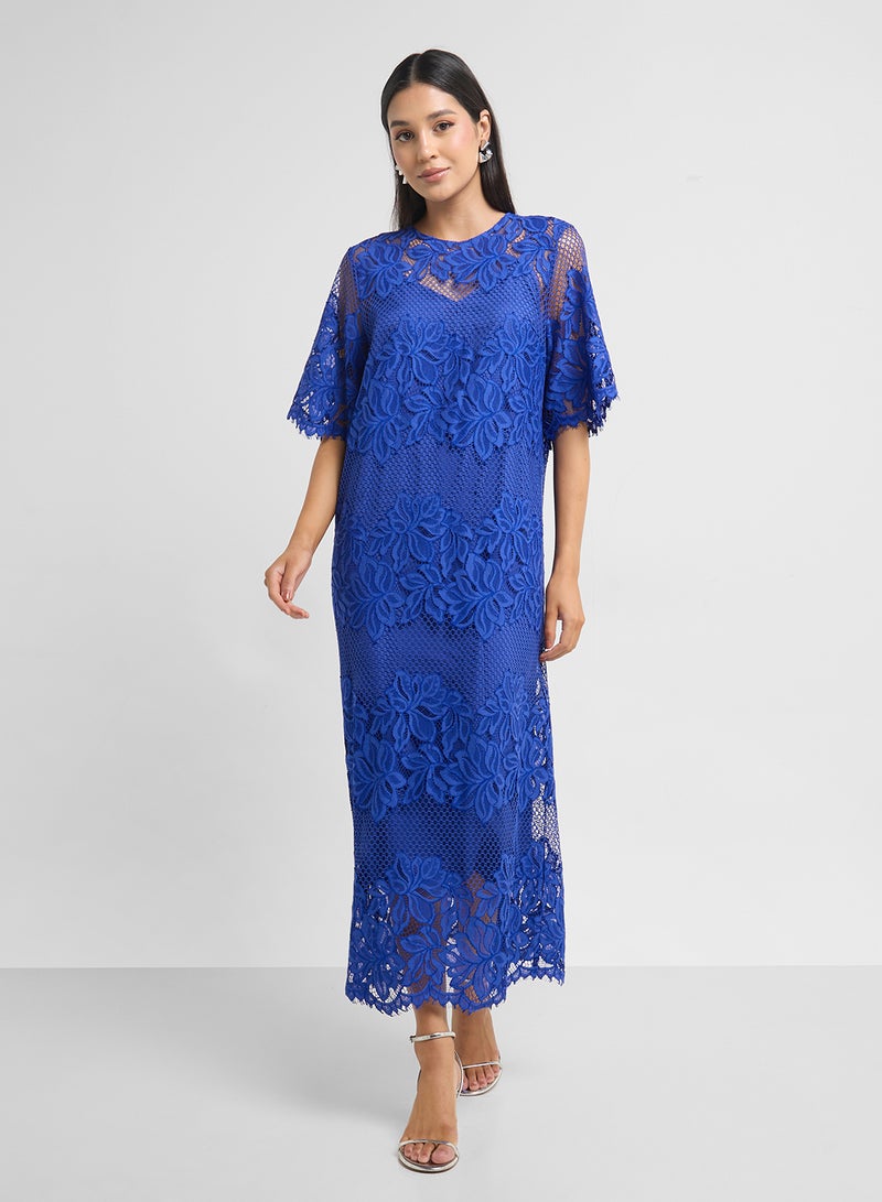 YAS Floral Lace Midi Dress - Image 1