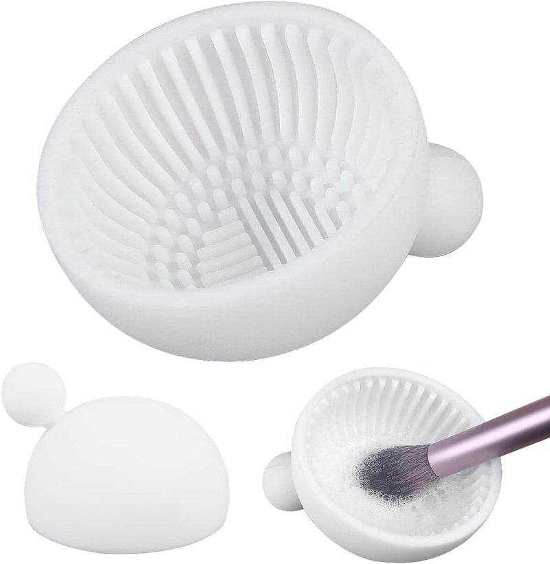 Luckam Portable Silicone Makeup Brush Cleaner Mat, 1Pcs Scrubber Tool for Effective Cleaning of Cosmetic Brushes (White) - Image 1