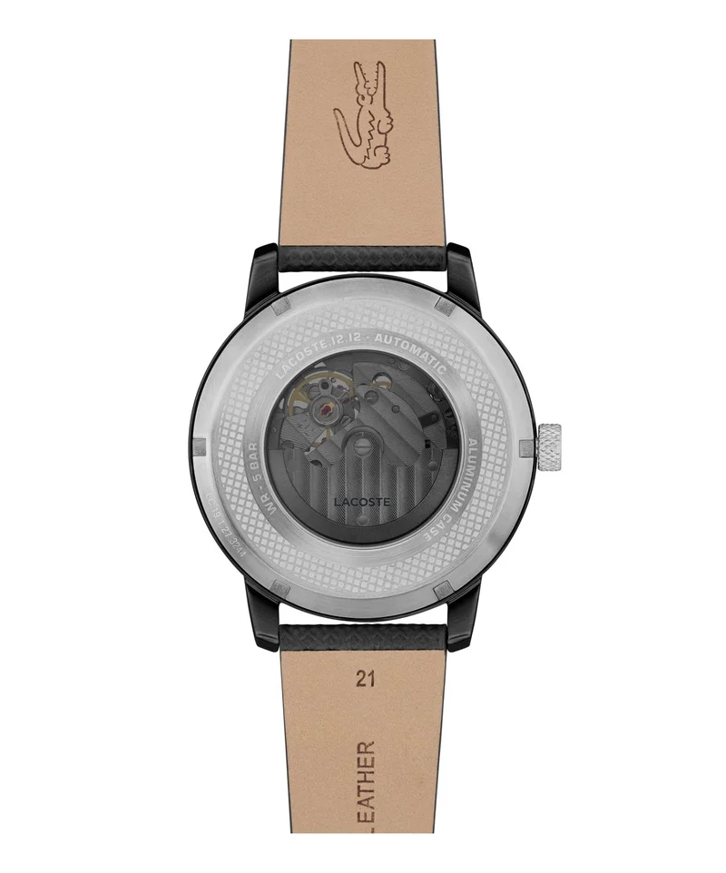 Lacoste  12.12 Collection Automatic Watch For Men With Black Leather Strap - 2011383 for Men | Best Price UAE