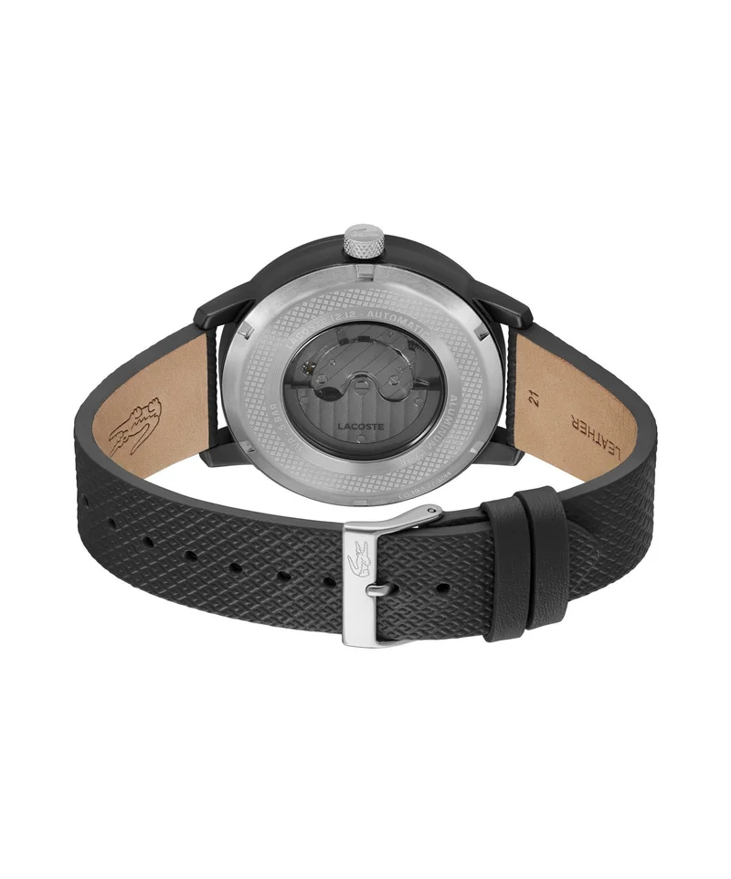 Lacoste  12.12 Collection Automatic Watch For Men With Black Leather Strap - 2011383 for Men | Best Price UAE
