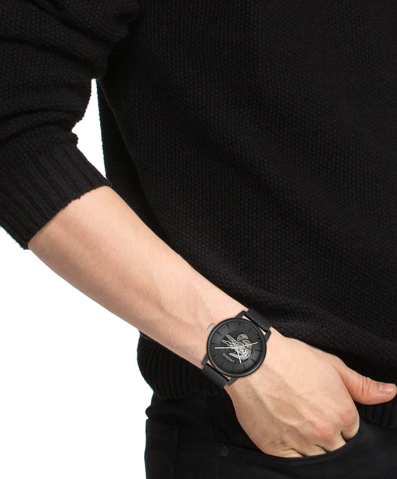 Lacoste  12.12 Collection Automatic Watch For Men With Black Leather Strap - 2011383 for Men | Best Price UAE