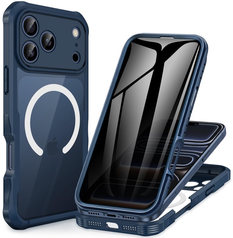CENHUFO Magnetic Privacy for iPhone 17 Pro Max Case [Compatible with Magsafe] Full Body Phone Case Built-in 9H Tempered Glass Privacy Screen Protector, Camera Protection Shockproof Cover - Blue - Image 1