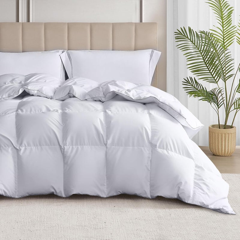 Martha stewart MARTHA STEWART White Goose Down and Feather Comforter King Size  All Season Warmth Fluffy Duvet Insert with Corner Tabs  Bedding Comforter with 100 Cotton Cover  106 x 90 Inch 