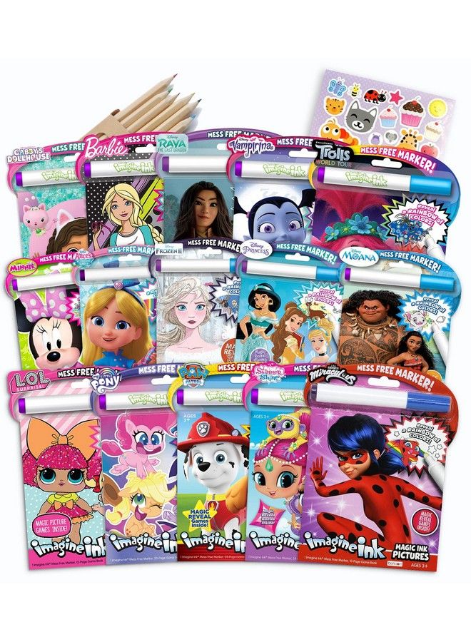 Bendon Publishing Set Of 6 Imagine Ink Assorted Coloring Books For Girls Mess Free Invisible With Play Sticker Bonus & Wood Coloring Pencils Fun Favors Stickers Bulk - Image 1