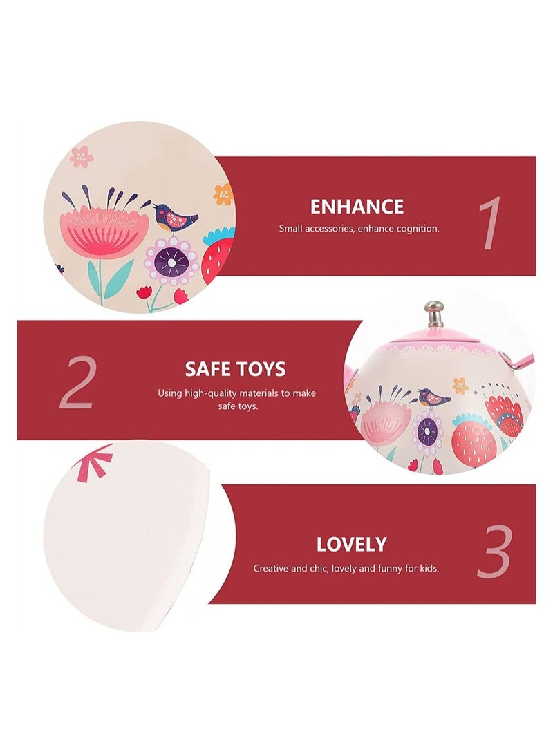 SYOSI Tea Set for Little Girls, Pink Tin Tea Party Set for Toddlers Afternoon Tea Time Playset with Metal Teapots Tea Cups Play Dishes Princess Toys with Carry Case, Kids Kitchen Dress Up Play Tea Set - Image 4