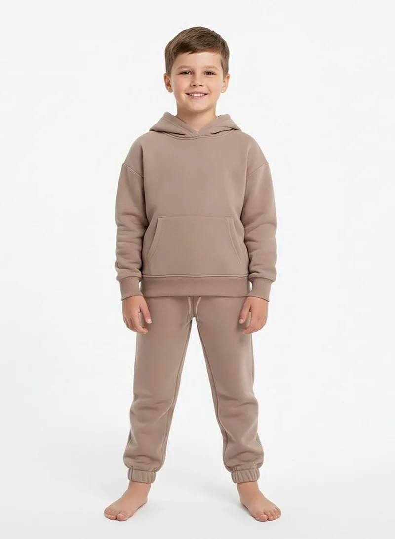 babyqlo Unisex Brown Winter Fleece Hoodie and Jogger Set