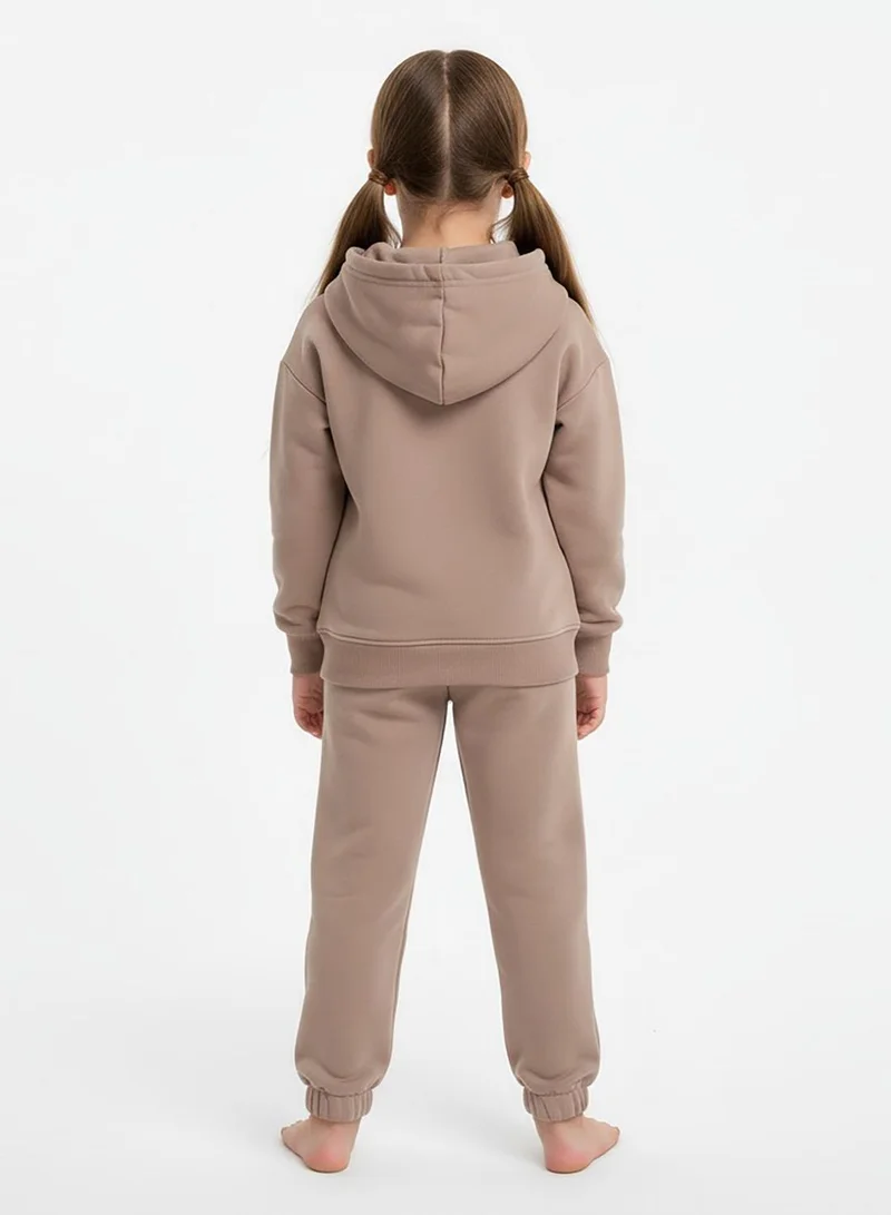 بيبي كلو طقم هودي وبنطلون رياضي شتوي من الفليس للجنسين باللون البني