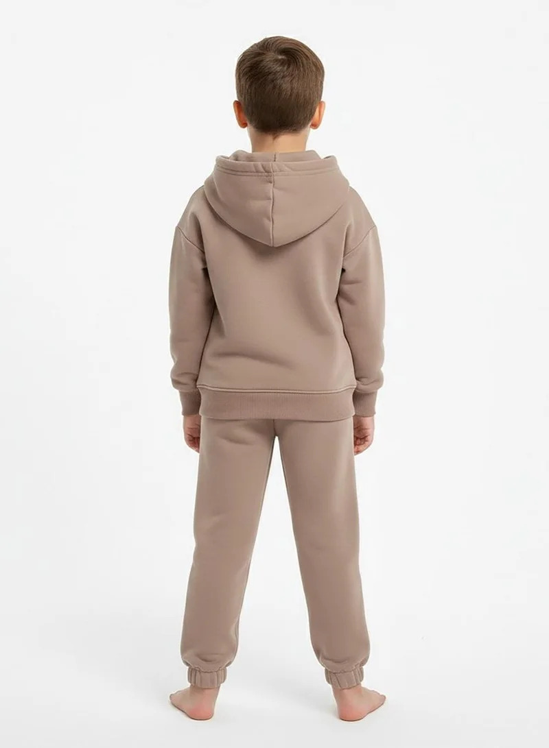 بيبي كلو طقم هودي وبنطلون رياضي شتوي من الفليس للجنسين باللون البني