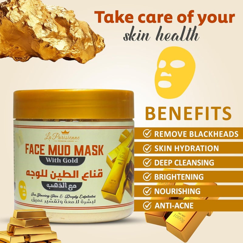 ECOLYTE+ La Parisienne Face Mud Mask with Gold - Spa Quality Exfoliating Treatment for Glowing Skin, 500g - Image 3
