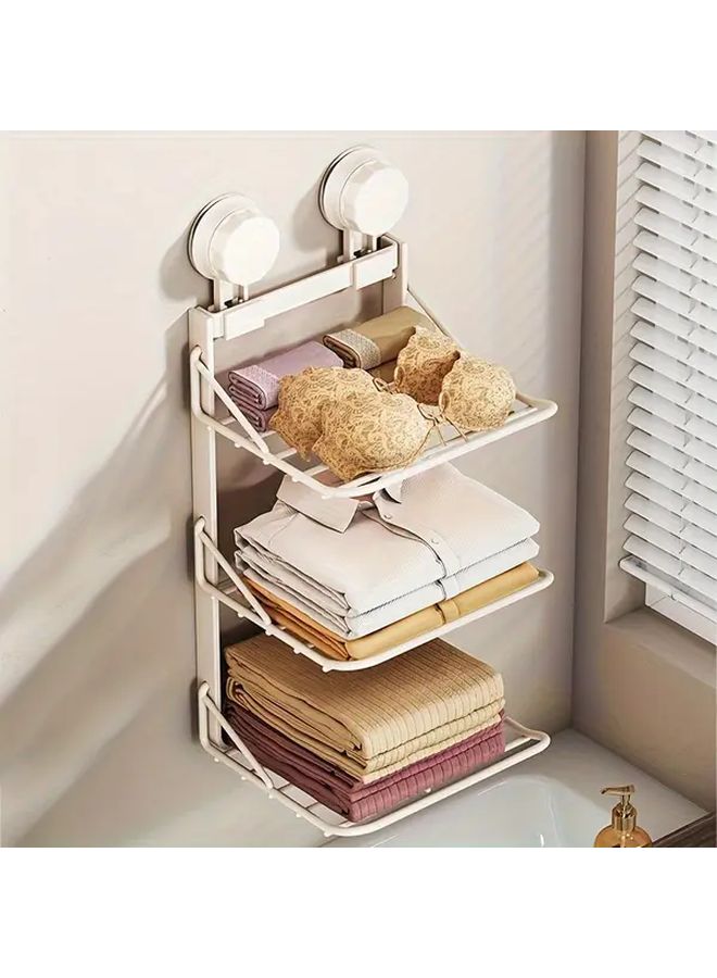 Cream Wall Mounted Bathroom Towel Rack Foldable Metal Suction Cup No Drilling Required - Image 4
